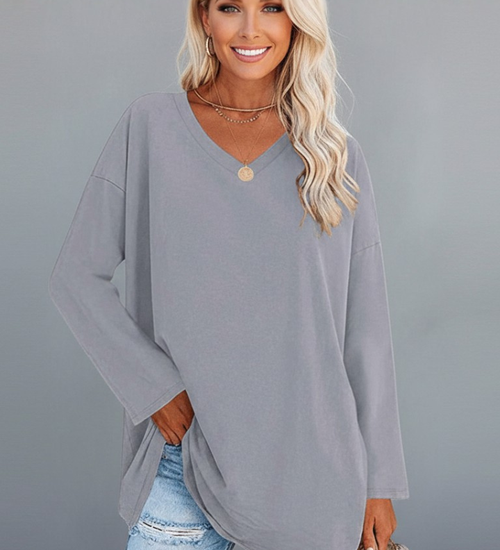 Damenoberteil mit V-Ausschnitt und langen Ärmeln