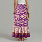 Damen Maxi-Rock mit Print, elastischem Bund und gestuftem Design