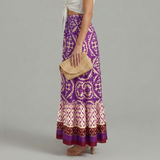 Damen Maxi-Rock mit Print, elastischem Bund und gestuftem Design