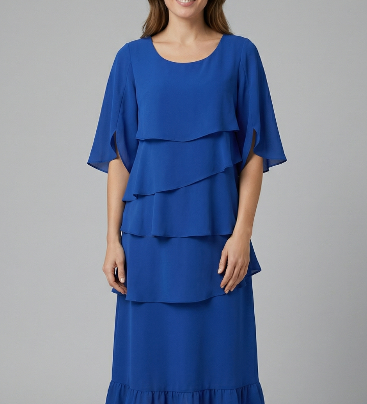 Damen Midi-Kleid mit gespaltenen Ärmeln und Rüschendetails