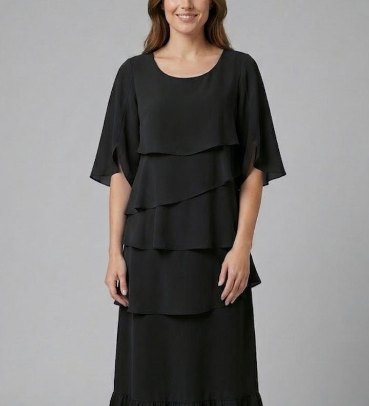 Damen Midi-Kleid mit gespaltenen Ärmeln und Rüschendetails