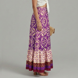 Damen Maxi-Rock mit Print, elastischem Bund und gestuftem Design