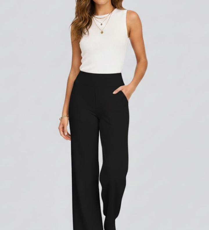 Damenweite-Hosen mit Hoher Taille und Seitentaschen