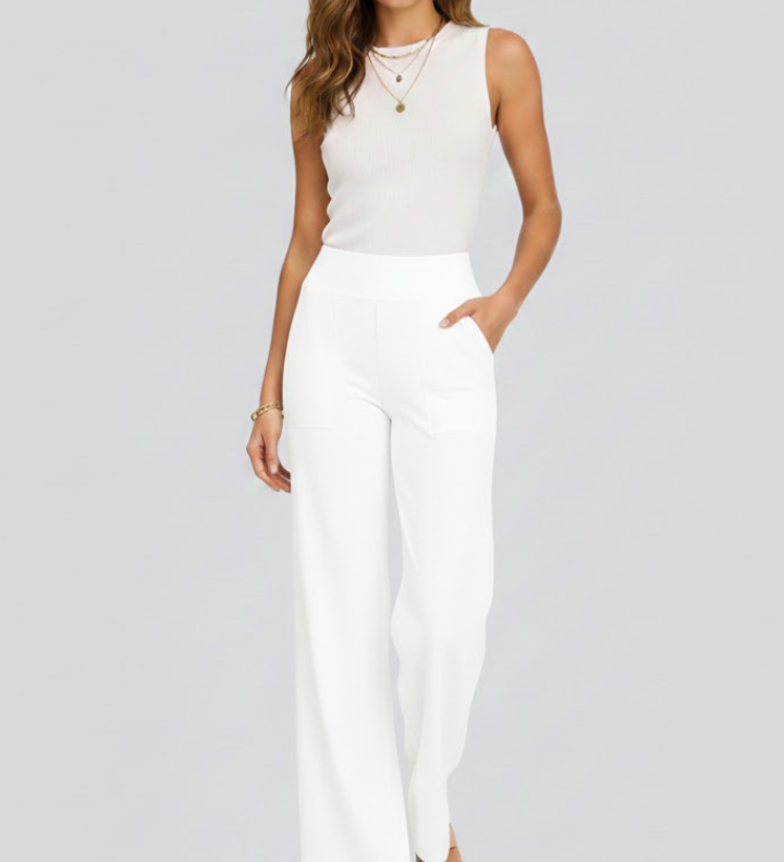 Damenweite-Hosen mit Hoher Taille und Seitentaschen