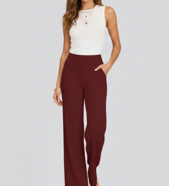 Damenweite-Hosen mit Hoher Taille und Seitentaschen