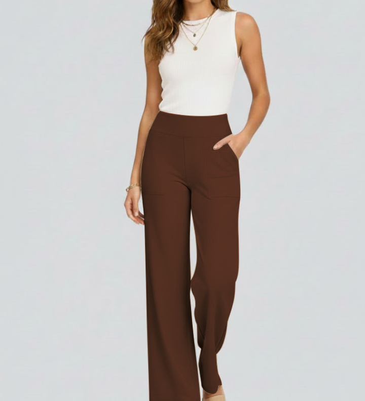 Damenweite-Hosen mit Hoher Taille und Seitentaschen