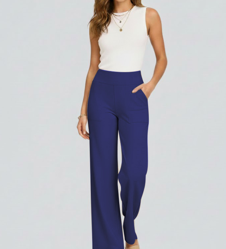 Damenweite-Hosen mit Hoher Taille und Seitentaschen