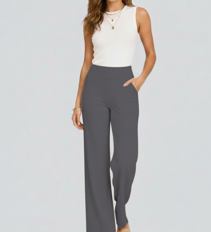 Damenweite-Hosen mit Hoher Taille und Seitentaschen