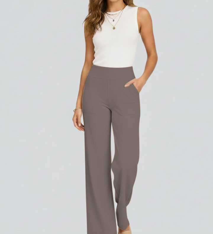 Damenweite-Hosen mit Hoher Taille und Seitentaschen