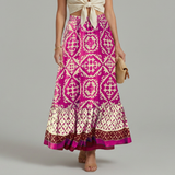 Damen Maxi-Rock mit Print, elastischem Bund und gestuftem Design