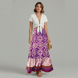 Damen Maxi-Rock mit Print, elastischem Bund und gestuftem Design