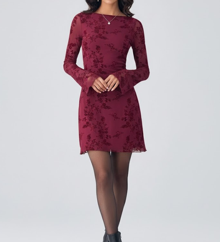 Damen-Mesh-Minikleid mit floralem Detail