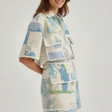 Damen Zweiteiliges Set mit Patchwork-Oberteil und verstellbaren Shorts