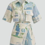 Damen Zweiteiliges Set mit Patchwork-Oberteil und verstellbaren Shorts