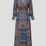 Damen Maxi Kleid mit V-Ausschnitt und bedruckter Oberfläche