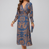 Damen Maxi Kleid mit V-Ausschnitt und bedruckter Oberfläche