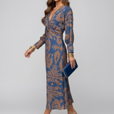 Damen Maxi Kleid mit V-Ausschnitt und bedruckter Oberfläche