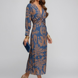 Damen Maxi Kleid mit V-Ausschnitt und bedruckter Oberfläche