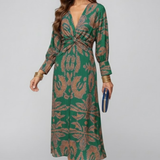 Damen Maxi Kleid mit V-Ausschnitt und bedruckter Oberfläche