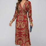 Damen Maxi Kleid mit V-Ausschnitt und bedruckter Oberfläche