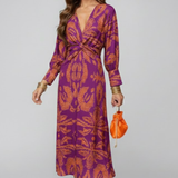 Damen Maxi Kleid mit V-Ausschnitt und bedruckter Oberfläche