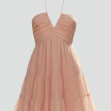 Damen Halter Mini Kleid mit gestuftem Rüschensaum