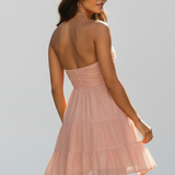 Damen Halter Mini Kleid mit gestuftem Rüschensaum