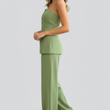 Damen-Bustier-Set mit weit geschnittenen Hosen und Knopfdetails