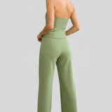 Damen-Bustier-Set mit weit geschnittenen Hosen und Knopfdetails