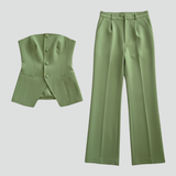 Damen-Bustier-Set mit weit geschnittenen Hosen und Knopfdetails
