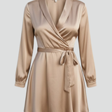 Damen Mini Kleid mit V-Ausschnitt und Wickel-Taille