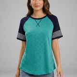 Damen T-Shirt mit Raglanärmeln und gestreiften Bündchen
