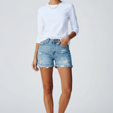 Damen Denim Shorts mit Distressed Oberfläche und Fransen Saum