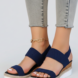Damen Sandalen mit elastischem Obermaterial und erhöhter Sohle