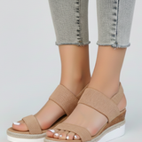 Damen Sandalen mit elastischem Obermaterial und erhöhter Sohle