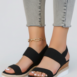 Damen Sandalen mit elastischem Obermaterial und erhöhter Sohle