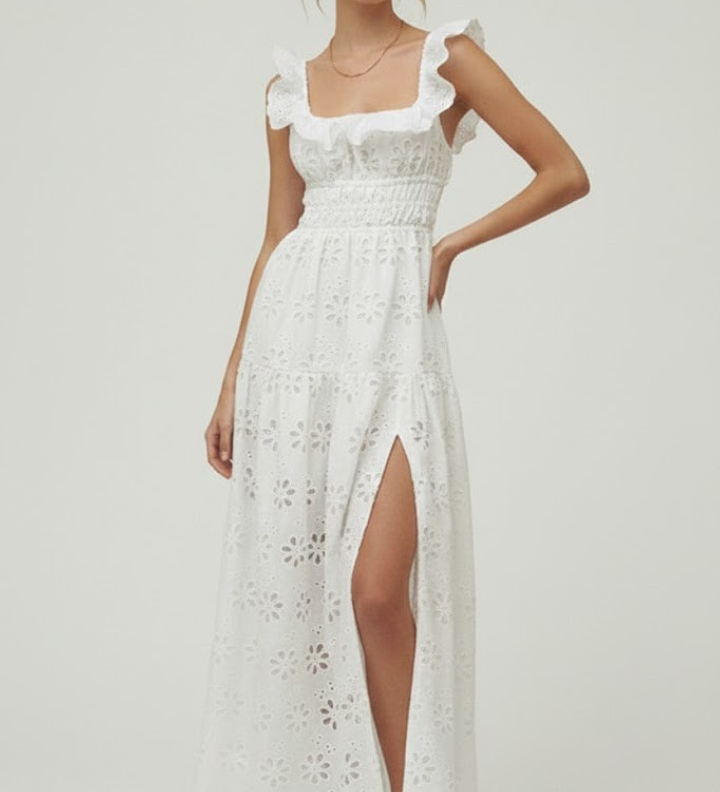 Maxikleid für Damen mit quadratischem Ausschnitt und Rüschenträgern