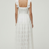 Maxikleid für Damen mit quadratischem Ausschnitt und Rüschenträgern