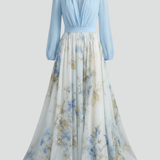 Damen Maxi-Kleid mit V-Ausschnitt und transparenten Ärmeln