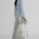 Damen Maxi-Kleid mit V-Ausschnitt und transparenten Ärmeln