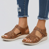 Damen Sandalen mit offenem Zehenbereich, Riemen und verstellbarem Verschluss