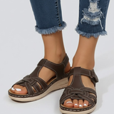 Damen Sandalen mit offenem Zehenbereich, Riemen und verstellbarem Verschluss
