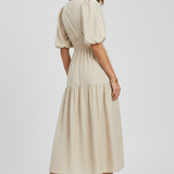 Damen Midi-Kleid mit V-Ausschnitt und Puffärmeln