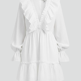 Damen Mini-Kleid mit V-Ausschnitt und Rüschensaum