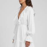 Damen Mini-Kleid mit V-Ausschnitt und Rüschensaum