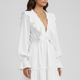 Damen Mini-Kleid mit V-Ausschnitt und Rüschensaum