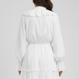 Damen Mini-Kleid mit V-Ausschnitt und Rüschensaum
