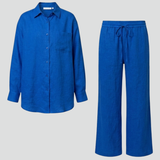 Damen Zweiteiliges Set mit Knopfschal und Geraden Hosen