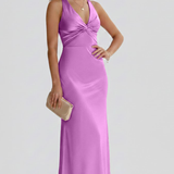 Damen Maxikleid mit V-Ausschnitt und tailliertem Bund