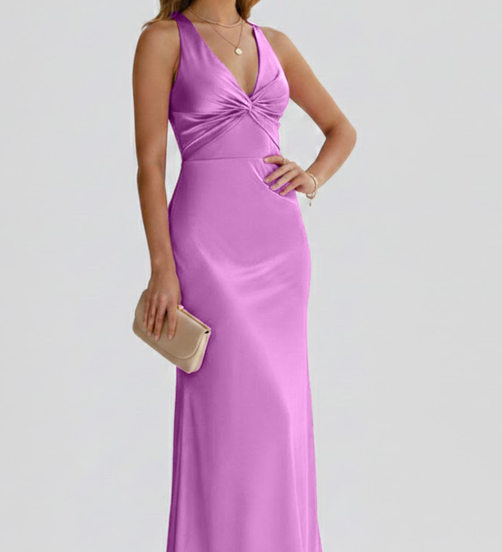 Damen Maxikleid mit V-Ausschnitt und tailliertem Bund